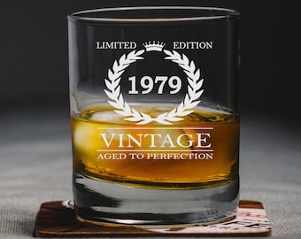 Personalized Birthday Gift, Any Year Engraving Glass, Old Fashioned Whiskey Glass, Custom Rocks Glass, Dad Bourbon Glass