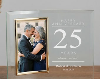 25th Anniversary Personalized Etched Curved Picture Frame | Romantic Gift for Couples, Wedding Anniversary Keepsake