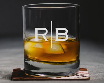 Personalized Engraved Etched Name & Initial Heavy Base 13.5 oz Double Rocks, Old-Fashioned Whiskey Glass