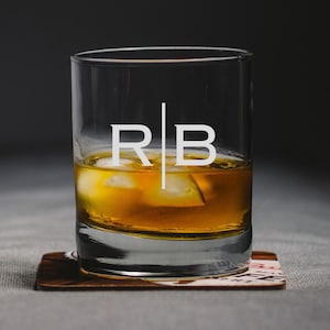 Personalized Engraved Etched Name & Initial Heavy Base 13.5 oz Double Rocks, Old-Fashioned Whiskey Glass