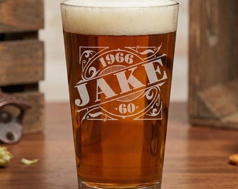 60th Birthday Gift For Man, Engraved 60th Birthday Glass 1966, Birthday Gift, Etched Birthday Beer Glass, Monogrammed Pint Glass