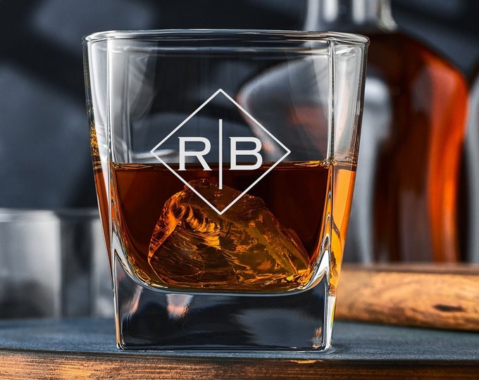 Personalized Whiskey Glasses,  Custom Glass Gifts for Him,  Groom Man Gift, Rocks Glass for Whiskey Drinkers