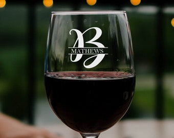 Etched Wine Glasses, Personalized Stemmed Wine Glasses, Engraved Wine Glasses, Monogram Wine Glass, Custom Name Wine Glass, Wine Lover Gift