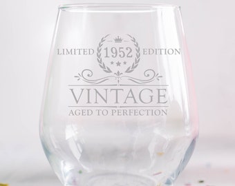 70th Birthday 1952 Personalized Engraved Stemless Wine Glass,  Gift Birthday Gift for Her, birthday gifts for her best friend