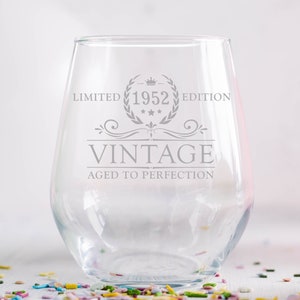 70th Birthday 1952 Personalized Engraved Stemless Wine Glass,  Gift Birthday Gift for Her, birthday gifts for her best friend