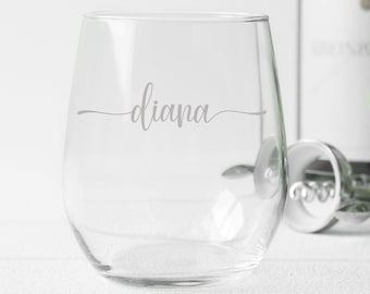 Personalized Stemless Wine Glass, Monogrammed Wine Glass, Engraved Wine Glasses, Custom Name Glass, Wine Lover Gifts, Girlfriend Gift