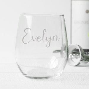 Personalized Wine Glass, Custom Engraved Glass, Monogram Wine Glass, Name Wine Glass, Stemless Wine Glass, Mothers Day Gift, Etched Glass