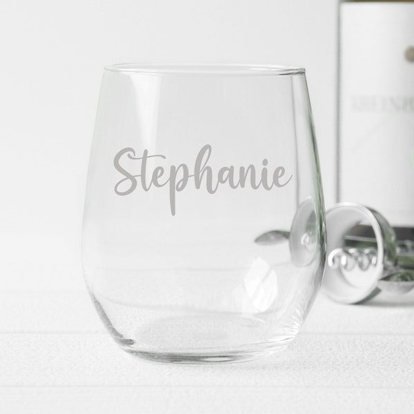 Name Wine Glass, Personalized Engraved Glass, Monogram Wine Glass, Stemless Wine Glass, Name Etched Glassware, Custom Mothers Day Gift