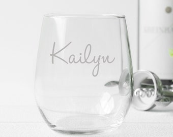 Monogram Wine Glass, Stemless Wine Glass, Custom Name Wine Glass, Personalized Wine Glass, Engraved Wine Glasses, Custom Calligraphy Glass