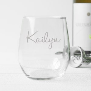 Monogram Wine Glass, Stemless Wine Glass, Custom Name Wine Glass, Personalized Wine Glass, Engraved Wine Glasses, Custom Calligraphy Glass