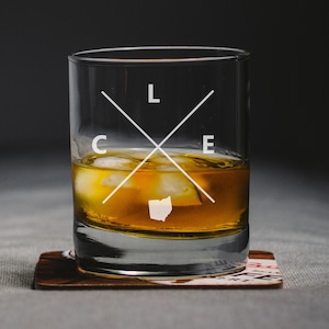 Cleveland Ohio Whiskey Glass, Cleveland Rocks Glass, Cleveland Gift, Cleveland Ohio, CLE Cleveland Glass
