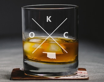 Oklahoma City Oklahoma  Whiskey Glass, Oklahoma City Rocks Glass, Oklahoma City Gift, Oklahoma City Oklahoma, OKC Oklahoma City Glass