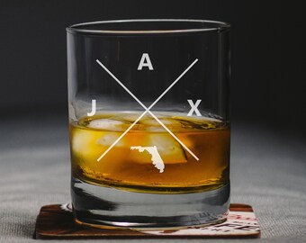 Jacksonville Florida Whiskey Glass, Jacksonville Rocks Glass, Jacksonville Gift, Jacksonville Florida, JAX Jacksonville Glass