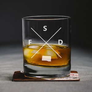 Sioux Falls South Dakota Whiskey Glass, Sioux Falls Rocks Glass, Sioux Falls Gift, Sioux Falls South Dakota, FSD Sioux Falls Glass