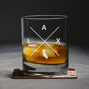 Los Angeles California Whiskey Glass, Los Angeles Rocks Glass, Los Angeles Gift, Los Angeles California, LAX Los Angeles Glass