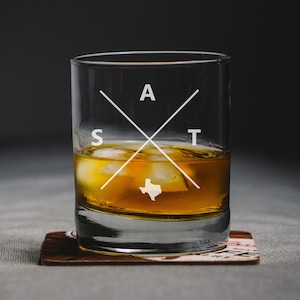 San Antonio Texas Whiskey Glass, San Antonio Rocks Glass, San Antonio Gift, San Antonio Texas, SAT San Antonio Glass