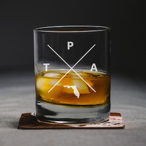 Tampa Florida Whiskey Glass, Tampa Rocks Glass, Tampa Gift, Tampa Florida, TPA Tampa Glass