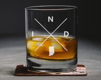Indianapolis Indiana Whiskey Glass, Indianapolis Rocks Glass, Indianapolis Gift, Indianapolis Indiana, IND Indianapolis Glass