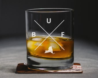 Buffalo New York Whiskey Glass, Buffalo Rocks Glass, Buffalo Gift, Buffalo New York, BUF Buffalo Glass