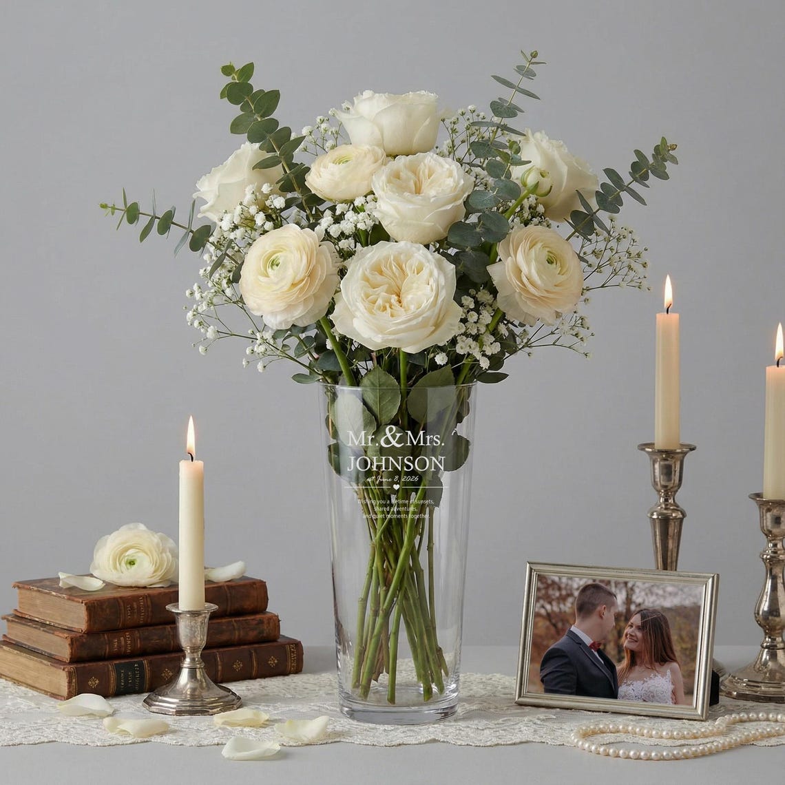 Customised Container Vase Personalized Etched Glass Vase, Custom Wedding Gift, Anniversary Vase ...