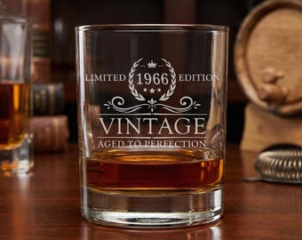 60th Birthday Gift For Man, Engraved 60th Birthday Glass 1966, Birthday Gift, Etched Birthday Whiskey Glass, Monogrammed Whiskey Glass