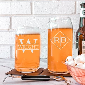 Personalized Beer Glass For Him, Etched Beer Glass, Beer Can Glass for Craft Beer, Gift for Husband, Engraved Beer Glass, Gift for Dad