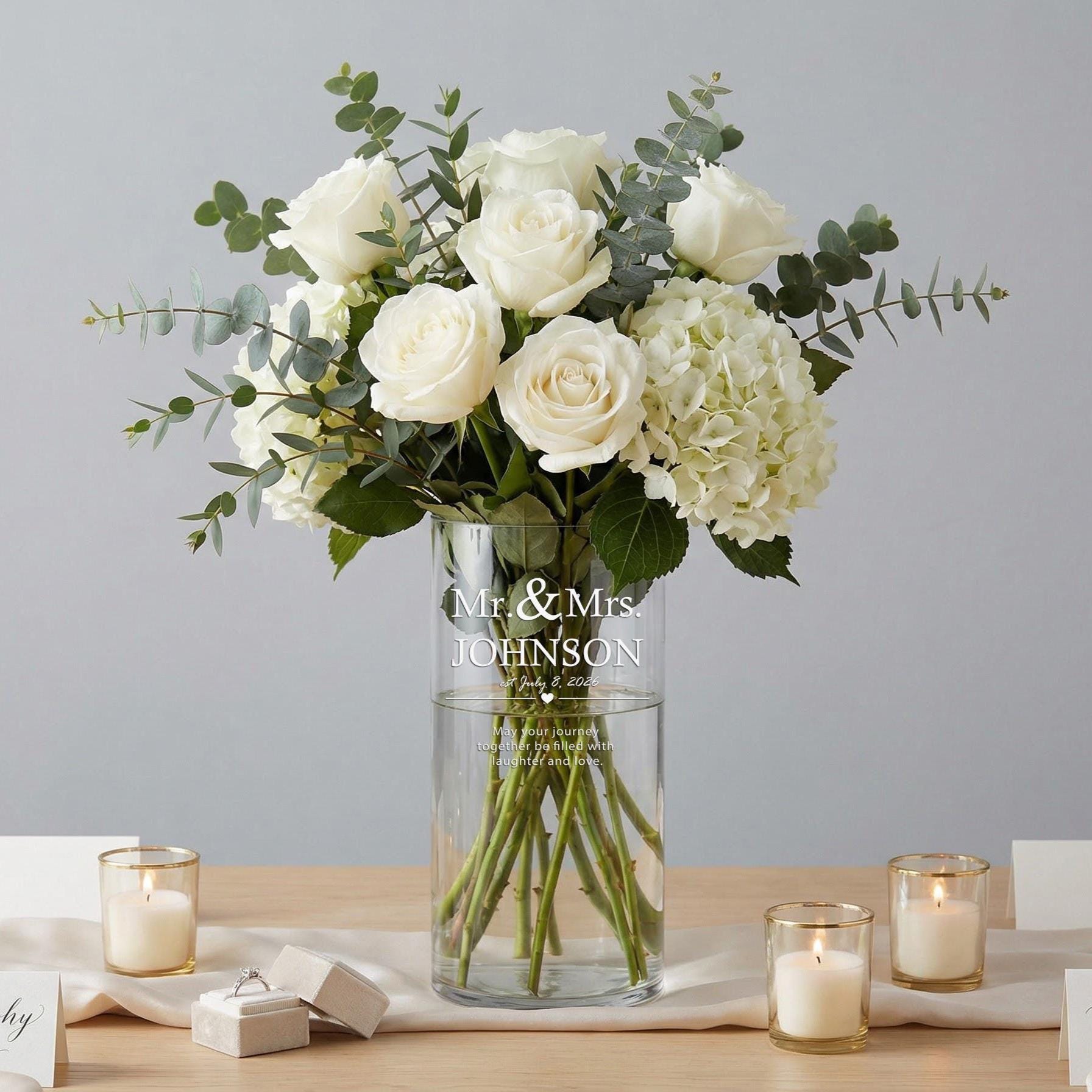 Customised Container Vase Personalized Etched Glass Vase, Custom Wedding Gift, Anniversary Vase ...