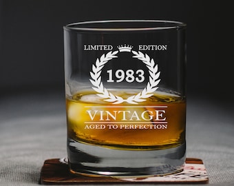 41th Birthday Engraved Glass,  Birthday Gift For Him, Custom Gift for Man, Etched Whiskey Glass, 1983 Birthday Glass, Father Birthday Gift