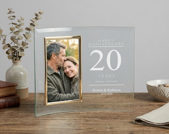 20th Anniversary Custom Photo Frame | Personalized Etched Curved Design, Romantic Gift for Him and Her, Wedding Anniversary Present