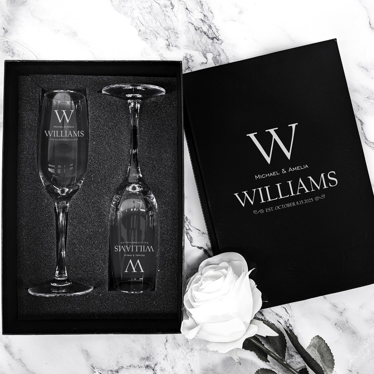 Champagne Flute Set With Box & Custom Design