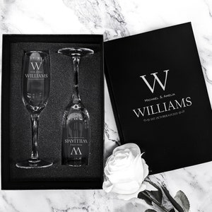 Champagne Flute Gift Set, Personalized Couples Toasting Flute Set, Anniversary Gift for Couples, Personalized Leatherette Gift Box