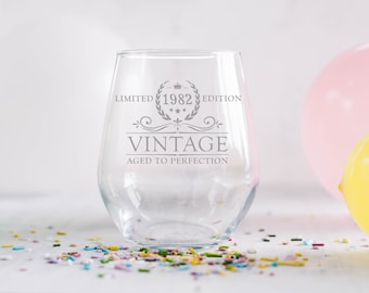 40th Birthday 1982 Personalized Engraved Stemless Wine Glass,  Gift Birthday Gift for Her, birthday gifts for her best friend