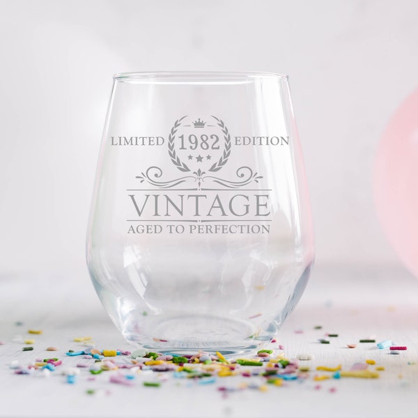 40th Birthday 1982 Personalized Engraved Stemless Wine Glass,  Gift Birthday Gift for Her, birthday gifts for her best friend