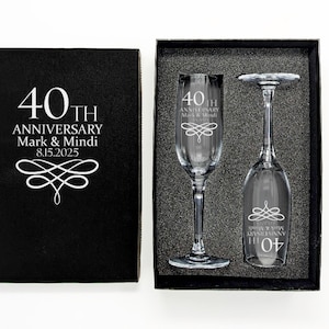 Anniversary Gifts, Etched Champagne Glasses, Personalized Anniversary Gift For Wife, 40th Anniversary For Parents, Wedding Anniversary