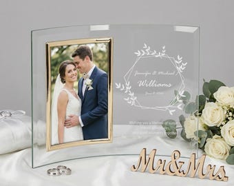 Personalized Etched Glass Photo Frame, Wedding Anniversary Memorial Gift
