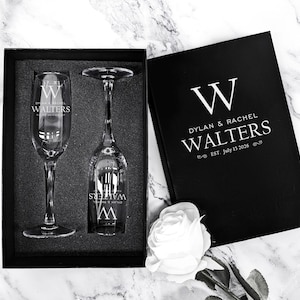 Champagne Flute Gift Set, Personalized Couples Toasting Flute Set, Anniversary Gift for Couples, Personalized Leatherette Gift Box