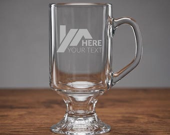 Custom Logo Engraved Irish Coffee Glass Mug | 10 oz Footed Clear Glass Barware