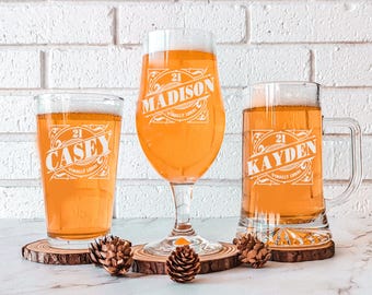 21st Birthday Custom Beer Glasses, Personalized 21st Birthday Gift For Him, Party Gift for Special Occasion, Great Gift Idea