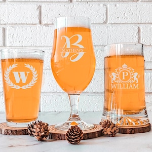 Personalized Beer Glasses, Custom Beer Glasses, Etched Beer Glass, Monogram Gift for Him, Barware Gift for Beer Lover