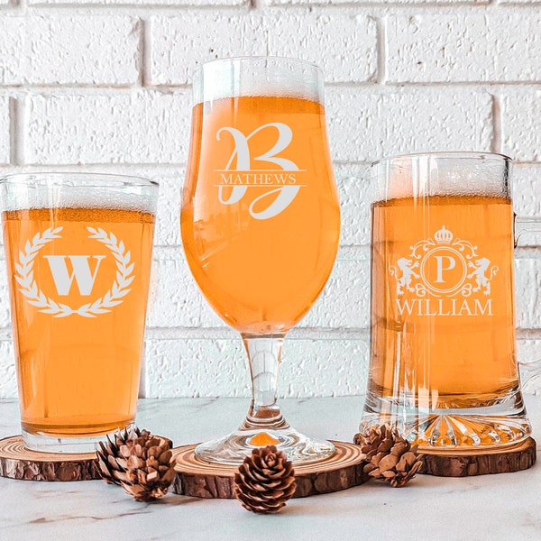 Personalized Beer Glasses, Custom Beer Glasses, Etched Beer Glass, Monogram Gift for Him, Barware Gift for Beer Lover