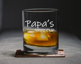 Celebrate New Grandpa - Etched Whiskey Glass, Thoughtful Gift for Papa's Sippy Cup Collection