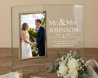 Personalized Etched Glass Photo Frame, Monogram Wedding Gift