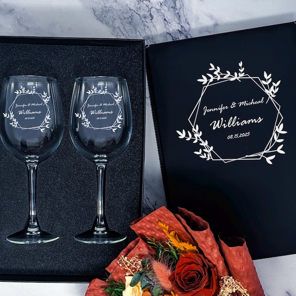 Gift For Couples, Couples Wine Glass Set, Engraved Wedding Glasses, Gift for Mr and Mrs, Bride & Groom Wine Glasses for Toasting