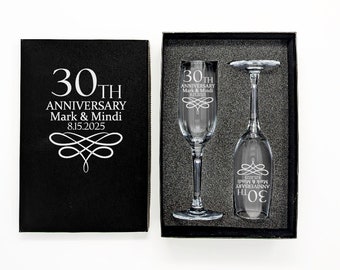 Anniversary Gifts, Etched Champagne Glasses, Personalized Anniversary Gift For Wife, 30th Anniversary For Parents, Wedding Anniversary