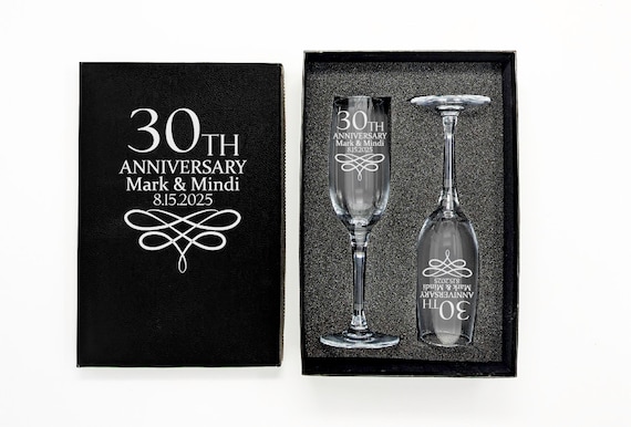 Anniversary Gifts, Etched Champagne Glasses, Personalized Anniversary Gift For Wife, 30th Anniversary For Parents, Wedding Anniversary
