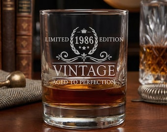 40th Birthday whiskey glass with heavy base 1986 Tumbler, Limited Edition