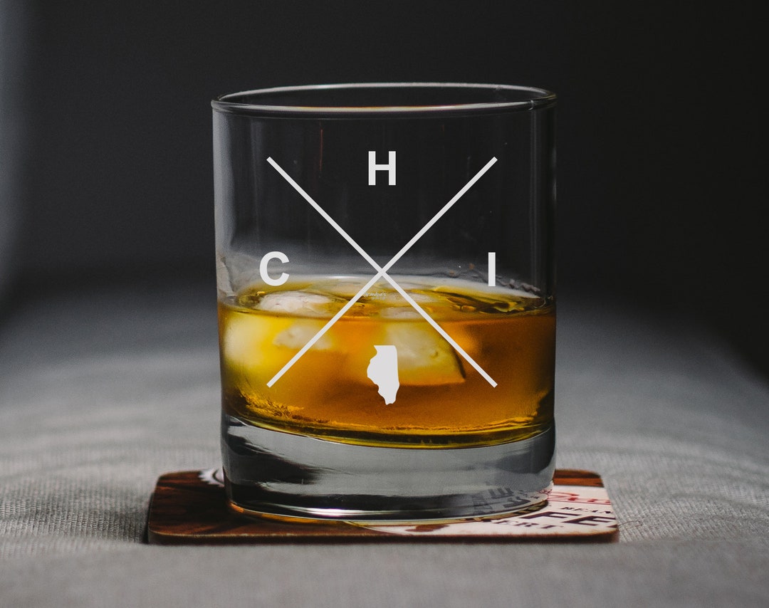 Chicago Illinois Whiskey Glass, Chicago Rocks Glass, Chicago Illinois ...