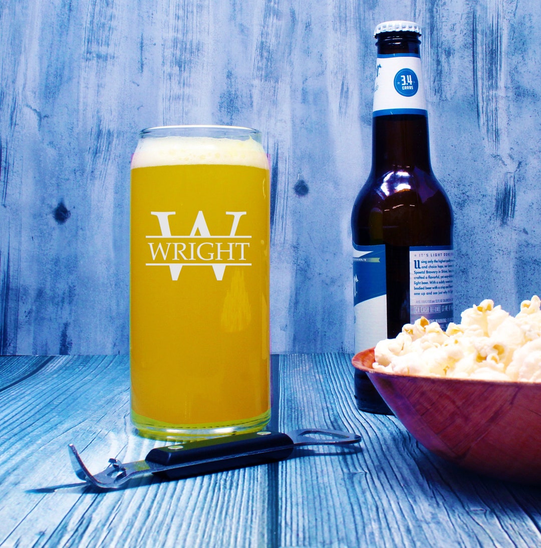 Personalized Etched Beer Can Glass, Custom 20 Oz Can Glass, Engraved