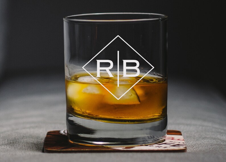 Personalized Engraved Etched Name & Initial Heavy Base 13.5 oz Double Rocks, Old-Fashioned Whiskey Glass image 1