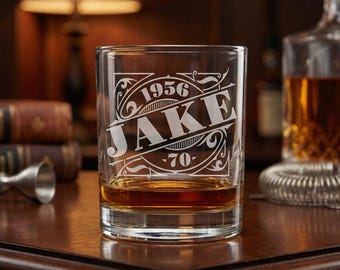 70th Birthday Gift For Man, Engraved 70th Birthday Glass 1956, Birthday Gift, Etched Birthday Whiskey Glass, Monogrammed Whiskey Glass